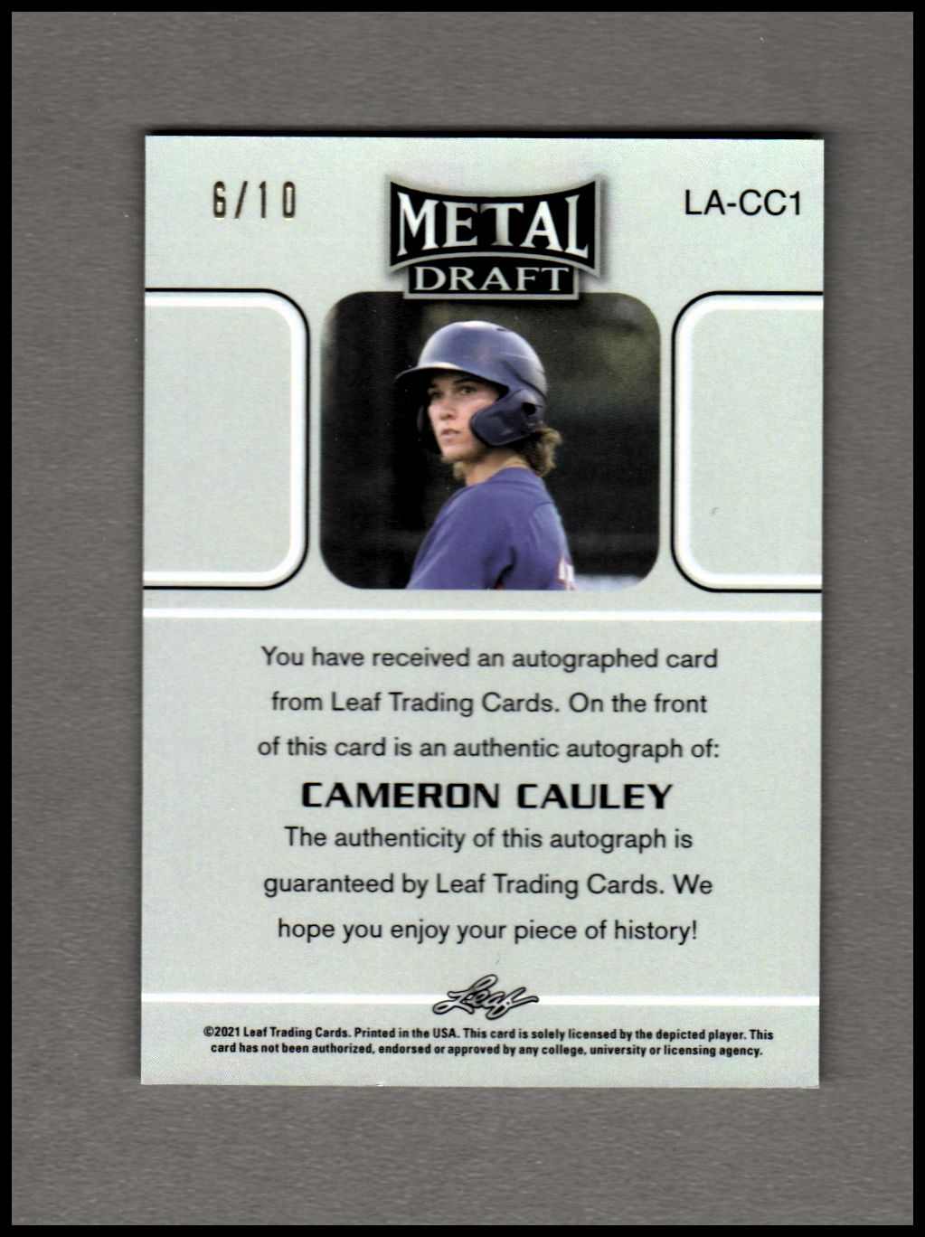 2021 Leaf Metal Draft '90 Leaf Blue Mojo #LACC1 Cameron Cauley back image
