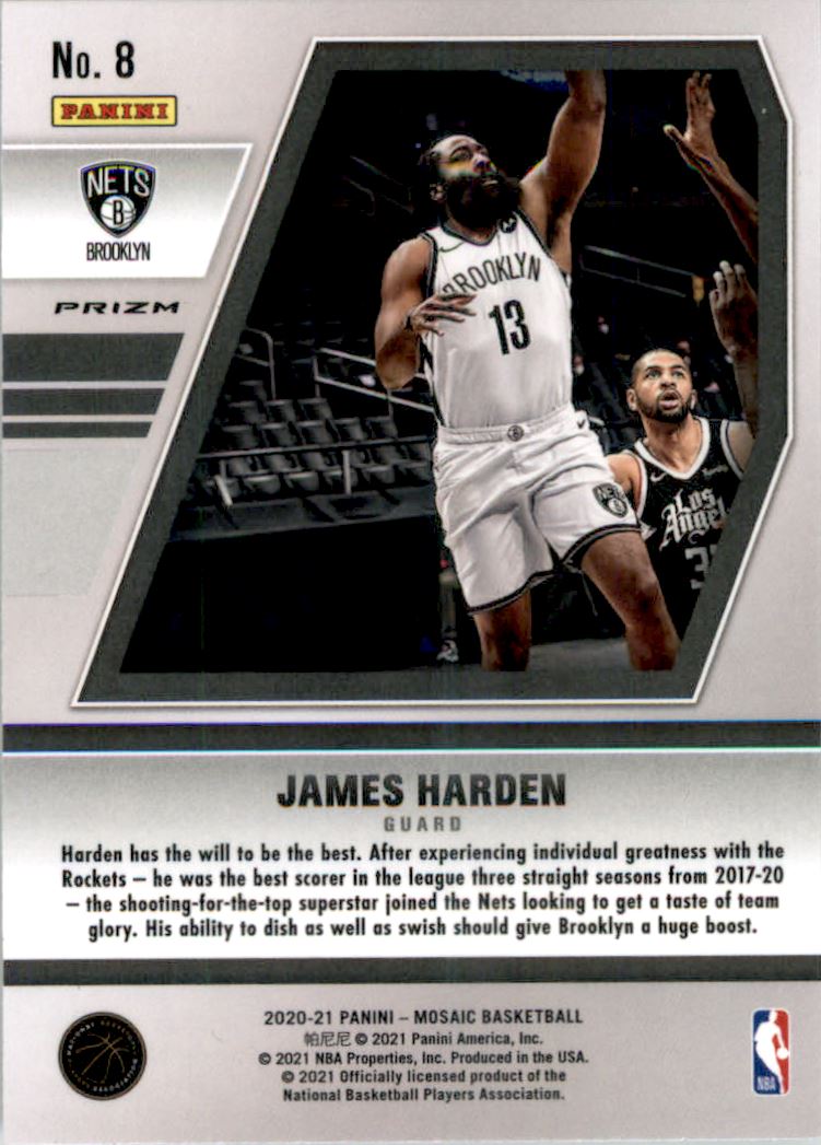 2020-21 Panini Mosaic Will to Win Mosaic Green #8 James Harden