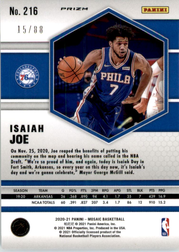 2020-21 Panini Mosaic Mosaic Choice Fusion Red and Yellow #216 Isaiah Joe