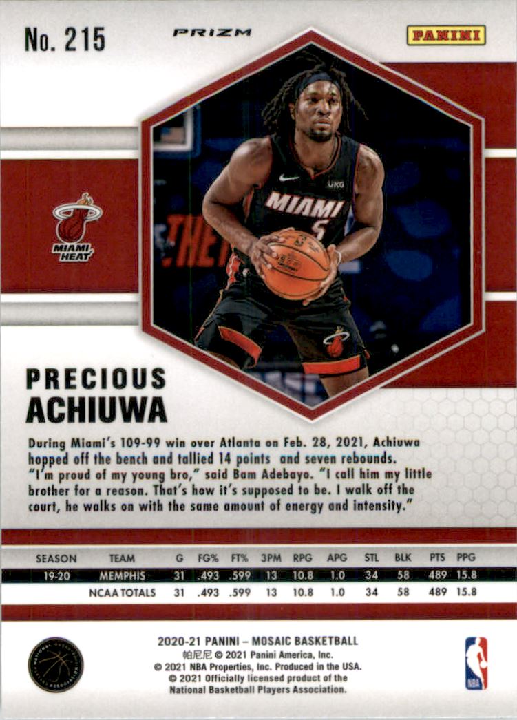 2020-21 Panini Mosaic Mosaic Red #215 Precious Achiuwa