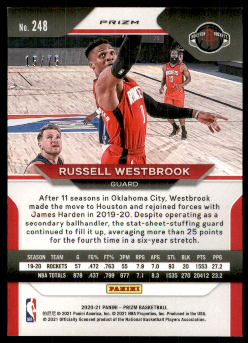 2020-21 Panini Prizm Prizms Fast Break Purple #248 Russell Westbrook