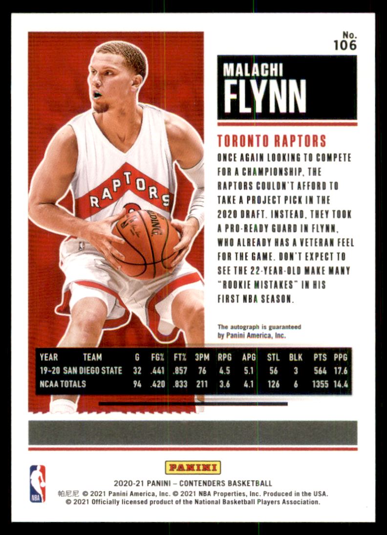 2020-21 Panini Contenders The Finals Ticket #106 Malachi Flynn AU