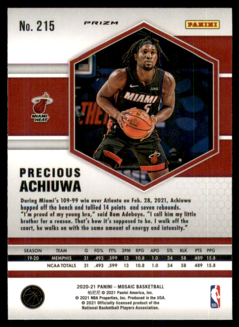 2020-21 Panini Mosaic Mosaic Reactive Blue #215 Precious Achiuwa