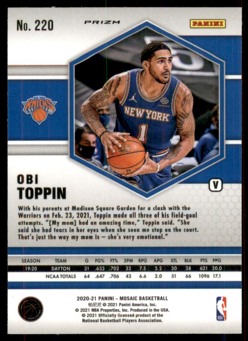 2020-21 Panini Mosaic Rookie Variations Fast Break #220 Obi Toppin
