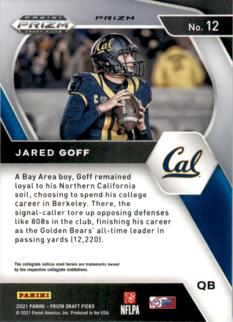 2021 Panini Prizm Draft Picks Prizms Gold Ice #12 Jared Goff