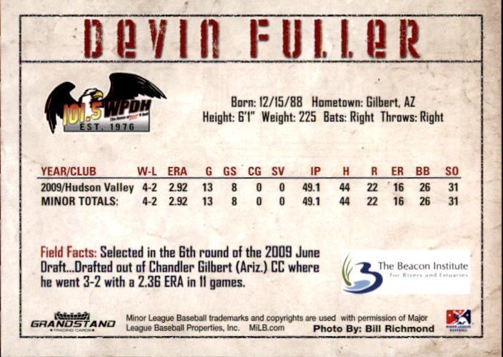 2010 Hudson Valley Renegades Grandstand #8 Devin Fuller back image