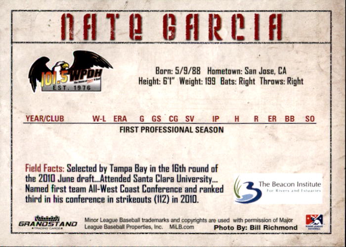 2010 Hudson Valley Renegades Grandstand #9 Nate Garcia back image