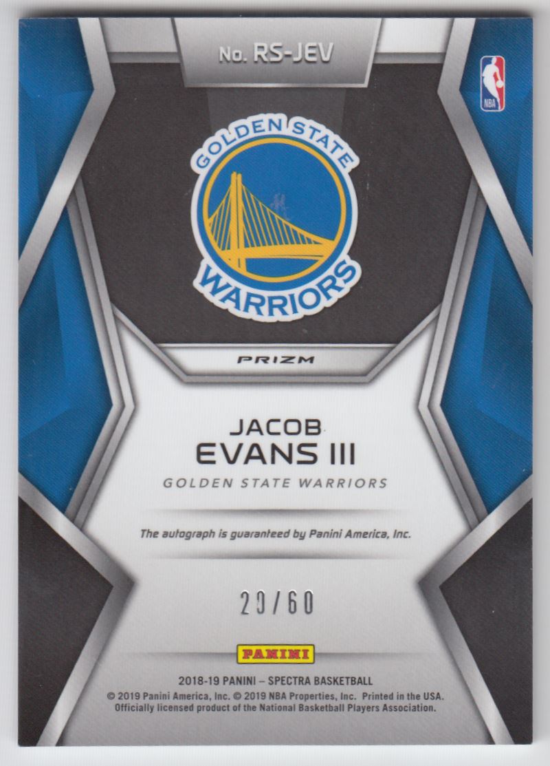 2018-19 Panini Spectra Rising Stars Signatures Neon Blue #22 Jacob Evans III