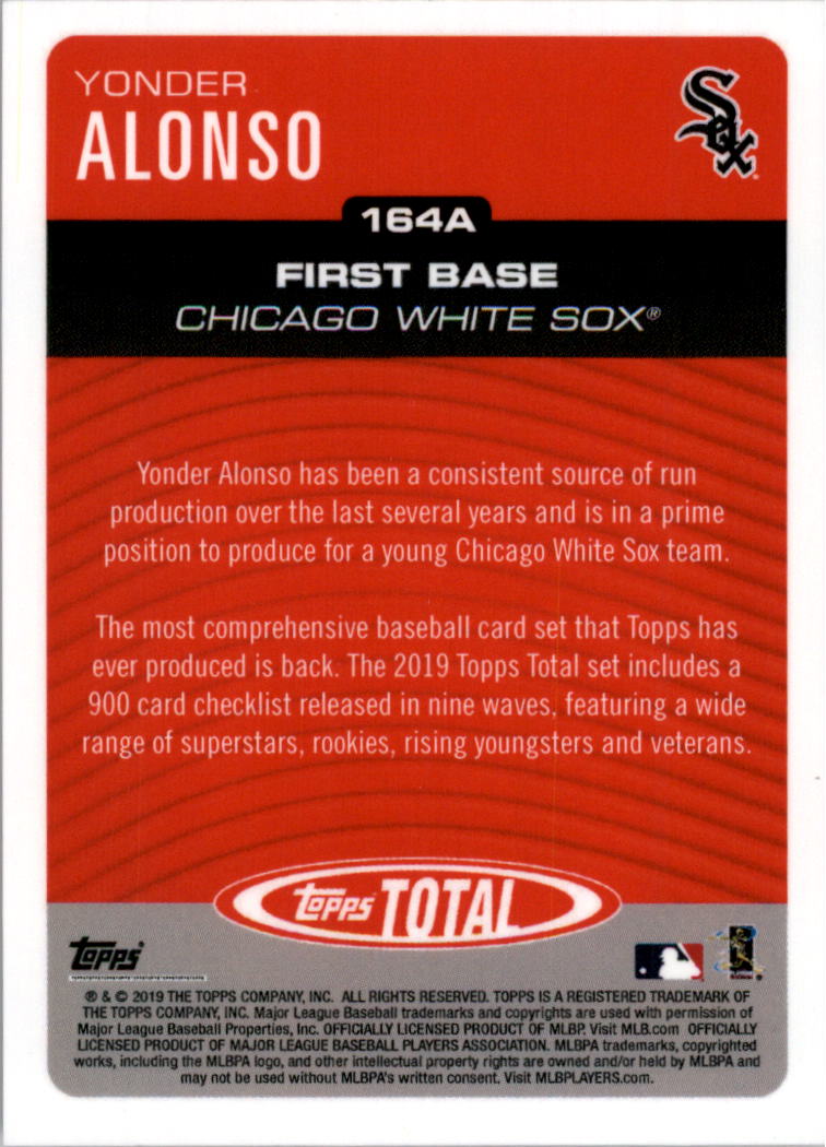 2019 Topps Total Red #164A Yonder Alonso back image