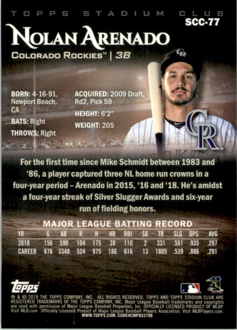 2019 Stadium Club Chrome #SCC77 Nolan Arenado