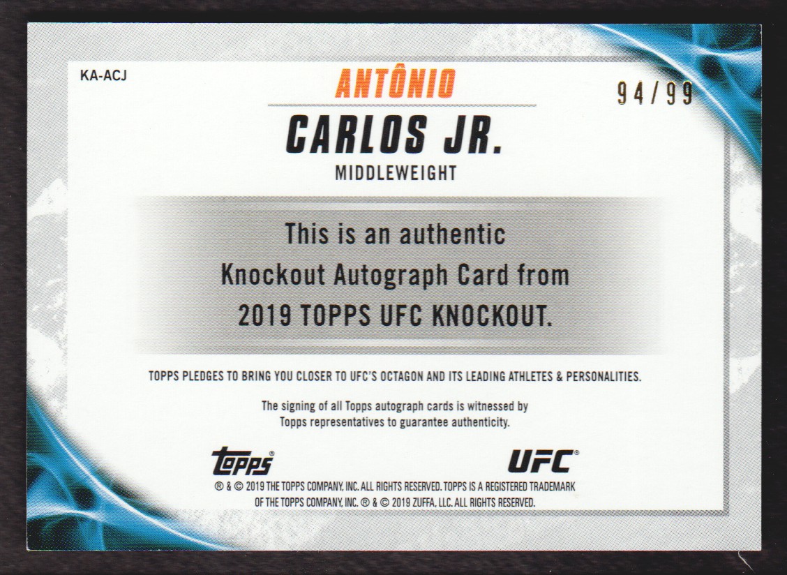 2019 Topps UFC Knockout Autographs #KAACJ Antonio Carlos Junior/99 back image