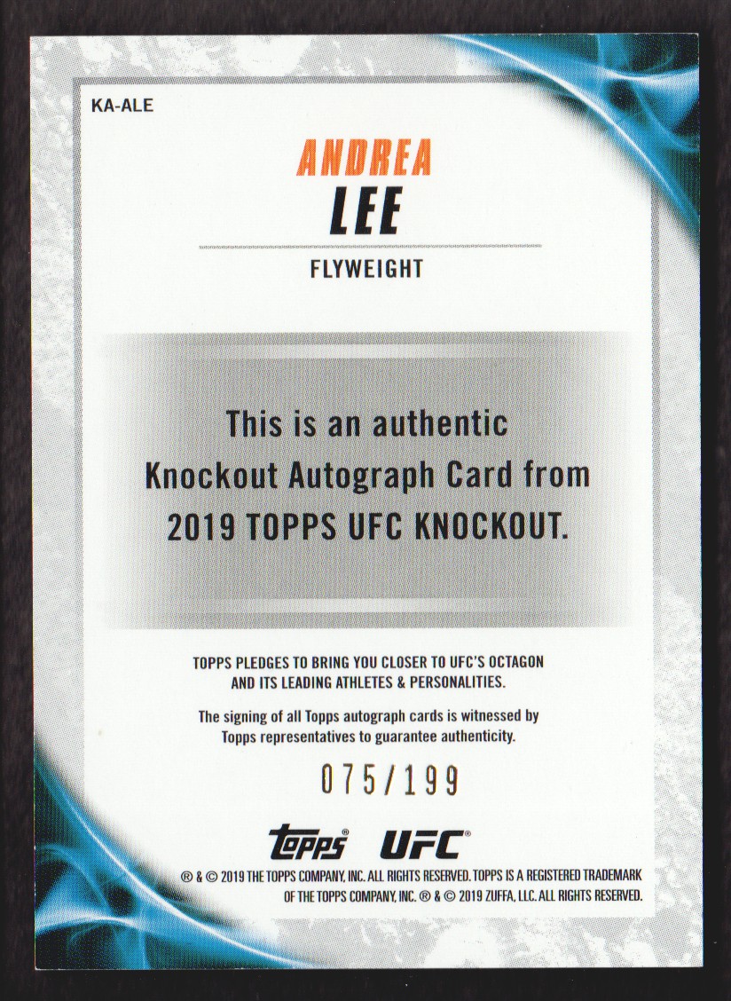 2019 Topps UFC Knockout Autographs #KAALE Andrea Lee/199 back image