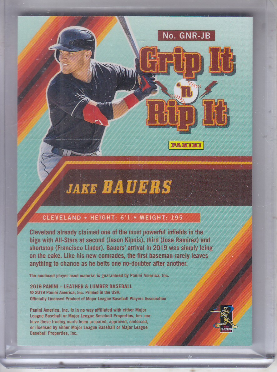 2019 Panini Leather and Lumber Grip It 'n Rip It #3 Jake Bauers /99 back image