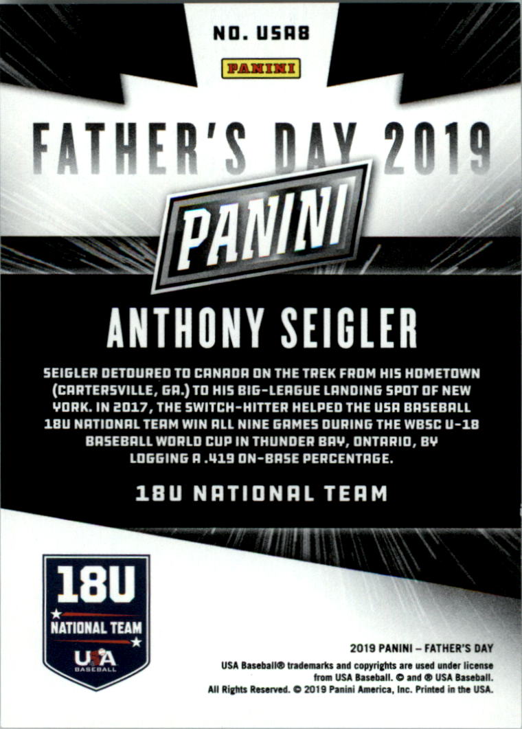 2019 Panini Father's Day USA Baseball #USA8 Anthony Seigler back image