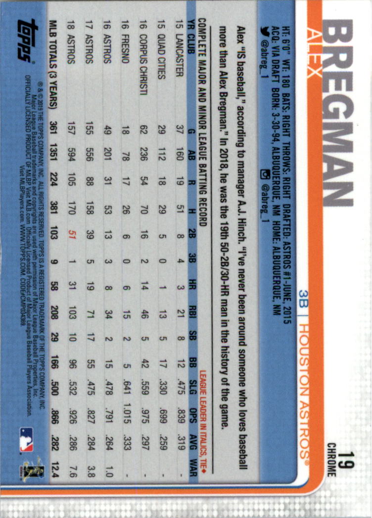 2019 Topps Chrome Baseball Card Pick - Picture 39 of 400