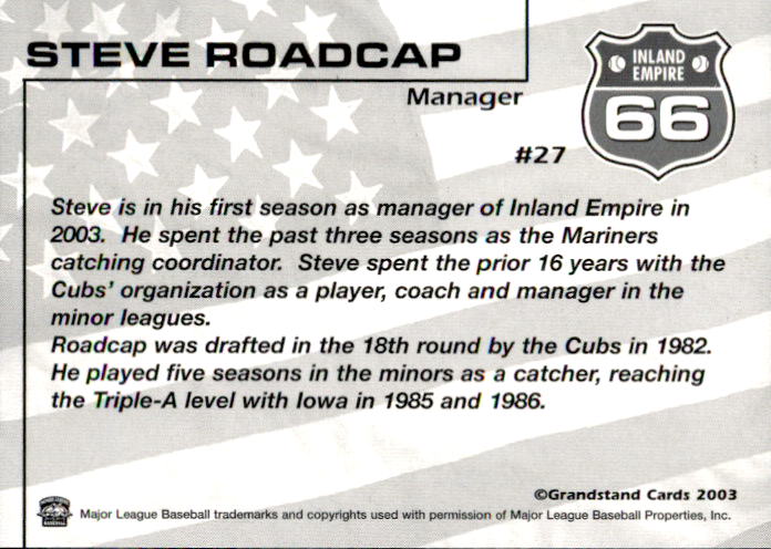 2003 Inland Empire 66ers Grandstand #24 Steve Roadcap MG back image