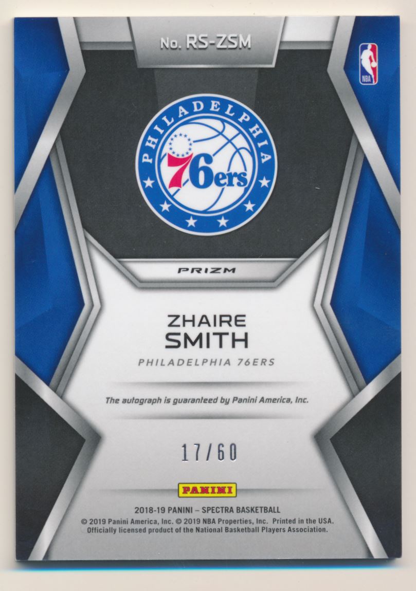 2018-19 Panini Spectra Rising Stars Signatures Neon Blue #23 Zhaire Smith