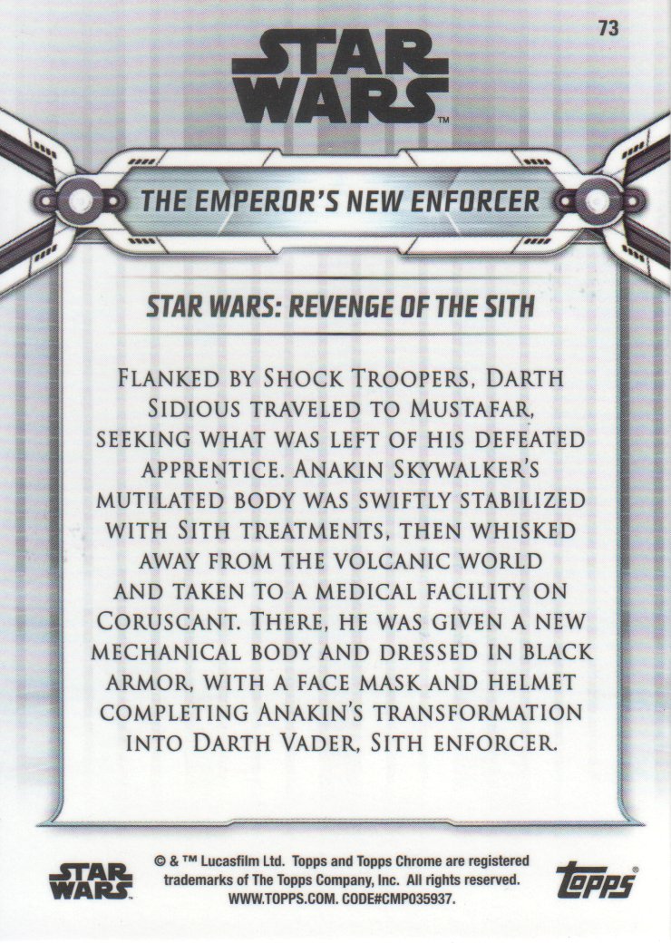 2019 Topps Chrome Star Wars Legacy #73 The Emperor's New Enforcer back image
