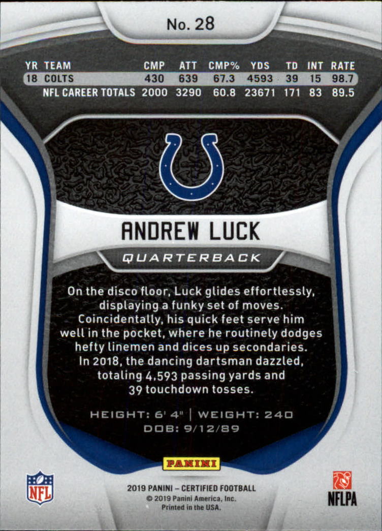 2019 Certified #28 Andrew Luck back image