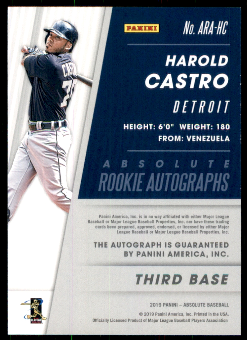 2019 Absolute Rookie Autographs Red #21 Harold Castro back image