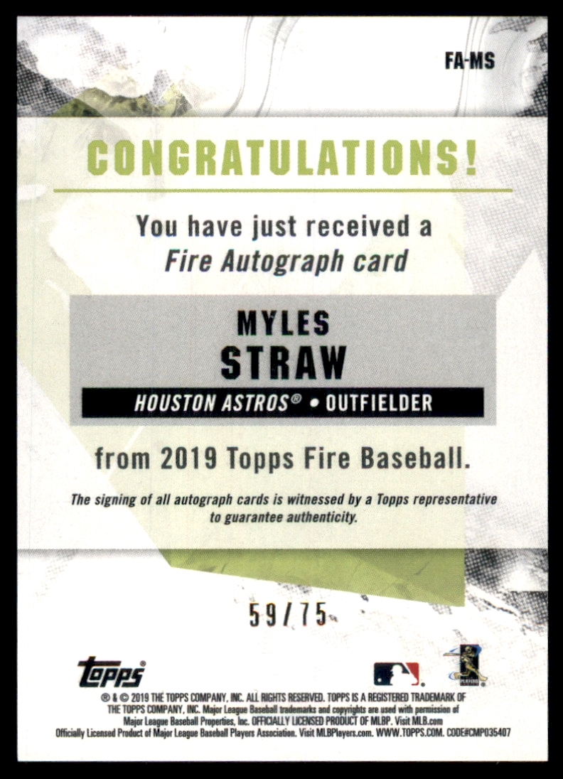 2019 Topps Fire Autographs Green #FAMS Myles Straw