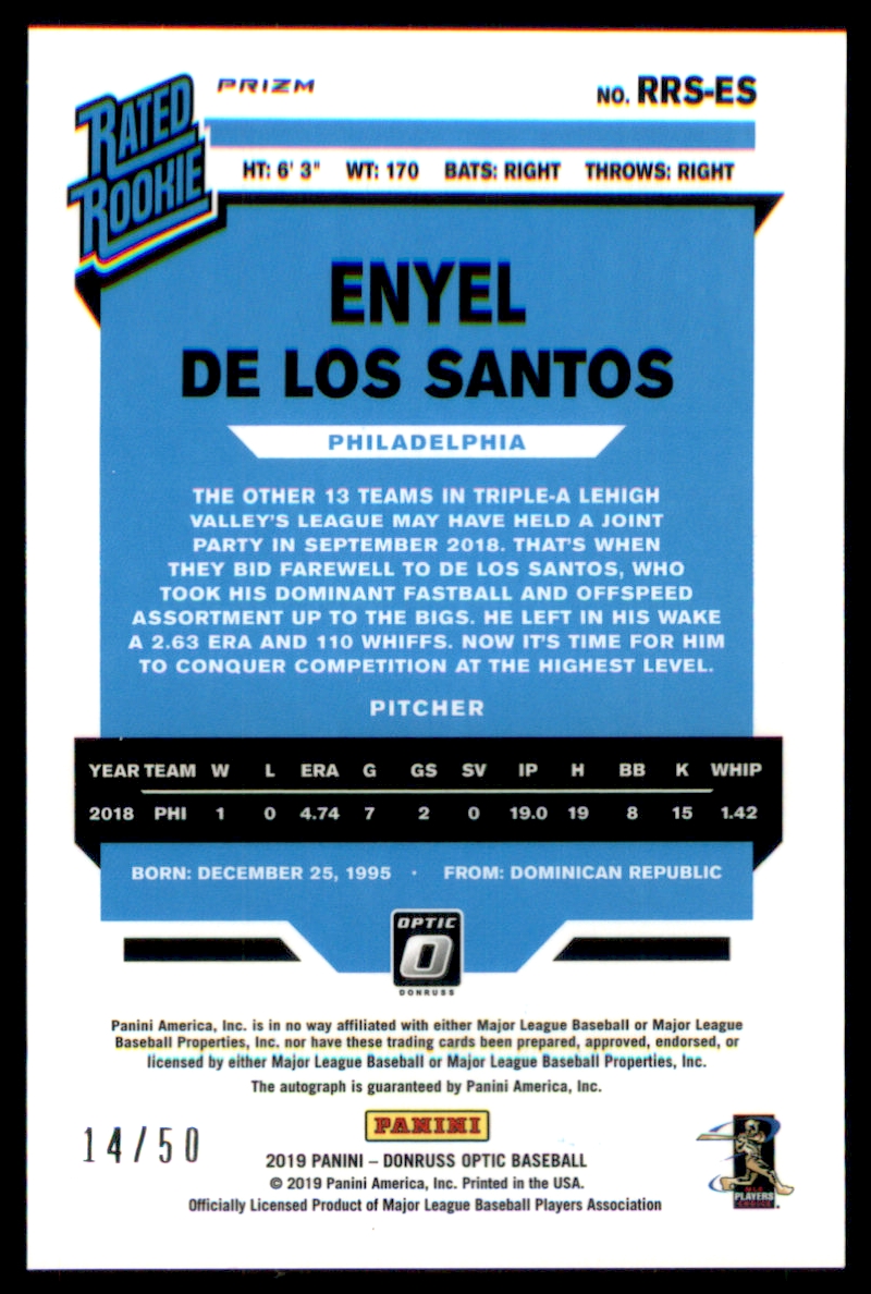 2019 Donruss Optic Rated Rookies Signatures Red #14 Enyel De Los Santos/50