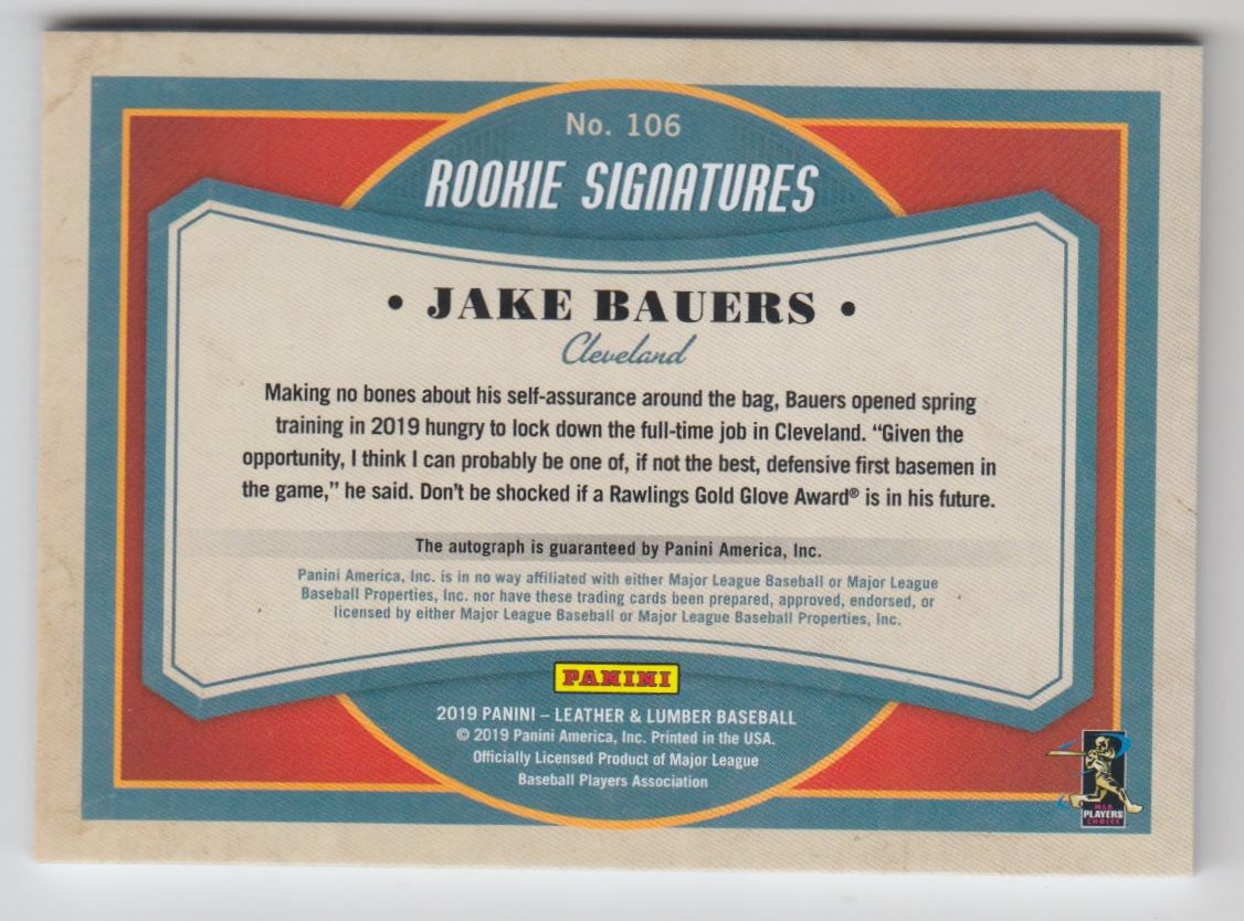2019 Panini Leather and Lumber Rookie Baseball Signatures Black #106 Jake Bauers/125