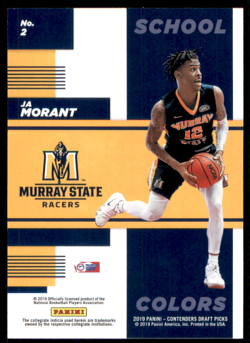 2019 CONTENDERS DRAFT PICKS SCHOOL COLORS #2 JA MORANT RC PSA 10  K3561915-980 - 4 Sharp Corners