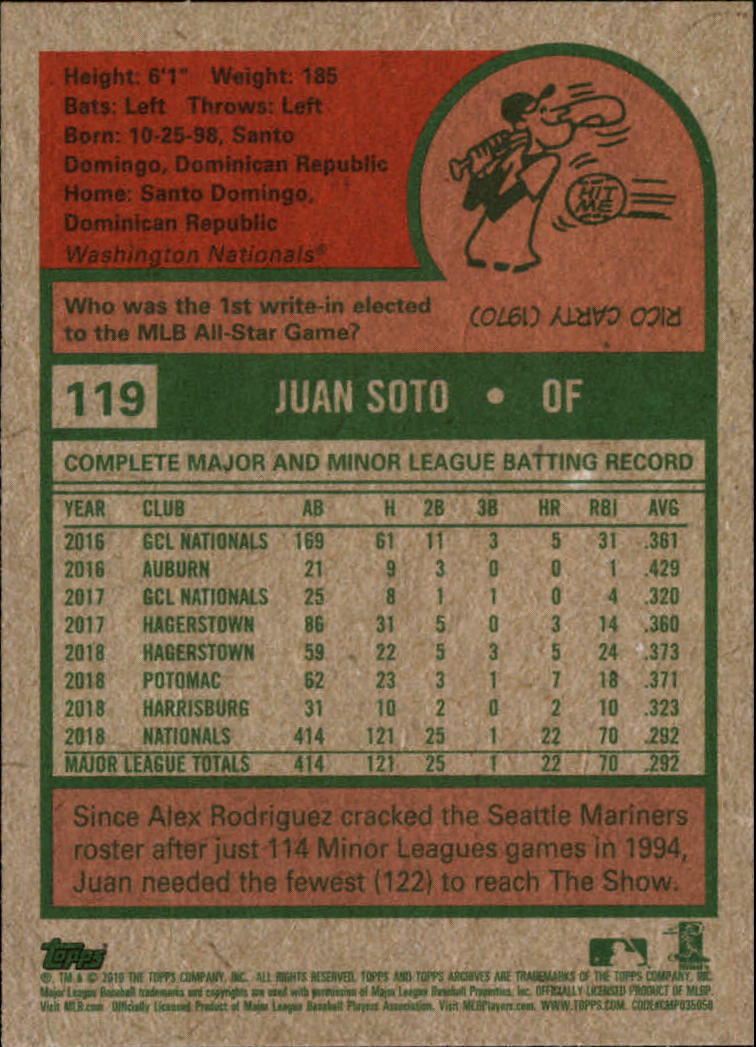 2019 Topps Archives #119 Juan Soto back image