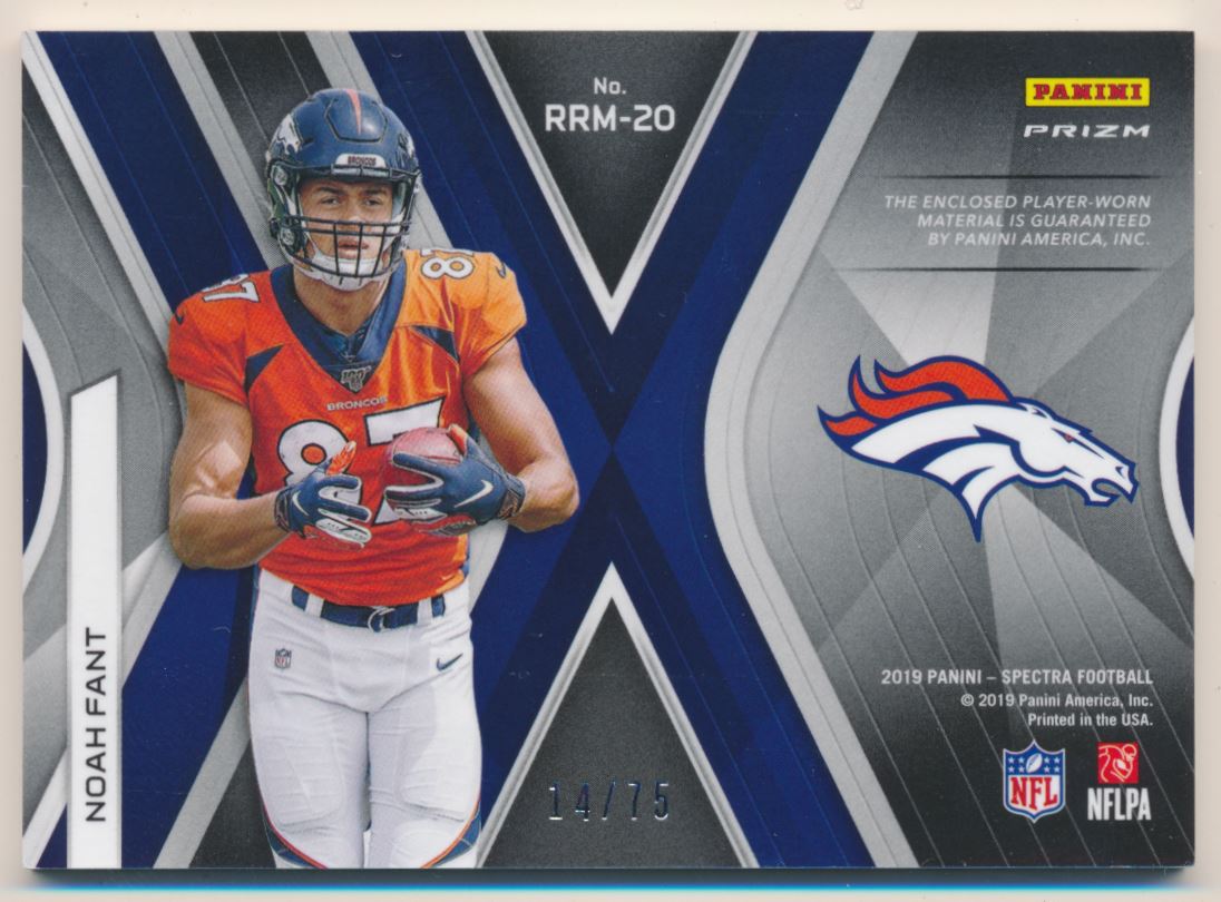 2019 Panini Spectra Rising Rookie Materials Neon Blue #20 Noah Fant