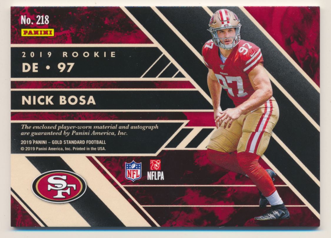 Nick Bosa 2019 Panini Gold Standard #218 Nick Bosa JSY AU RC #91