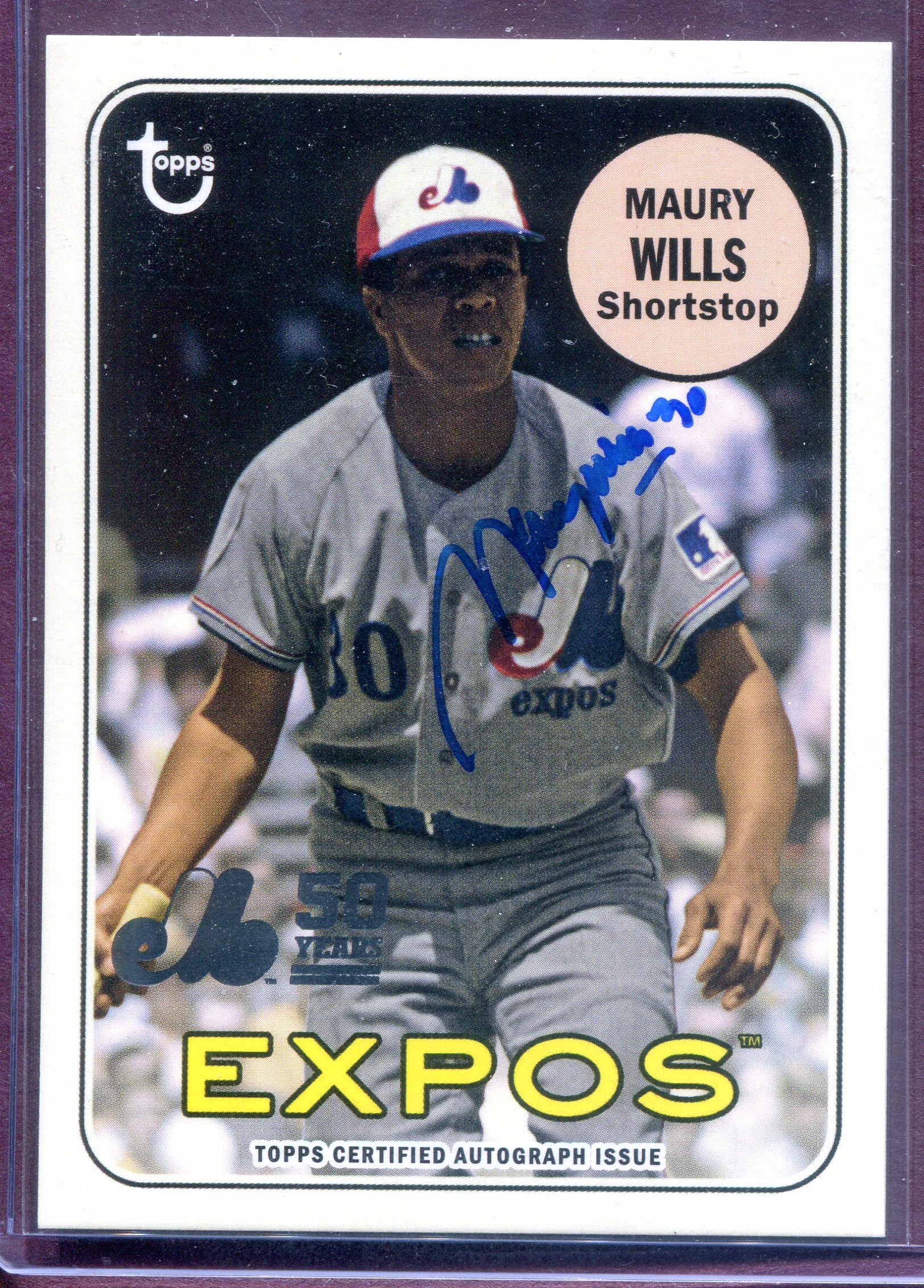 2019 Topps Archives 50th Anniversary of the Montreal Expos Autographs  #MTLAMW Maury Wills - AUTHENTIC AUTOGRAPH - NM-MT