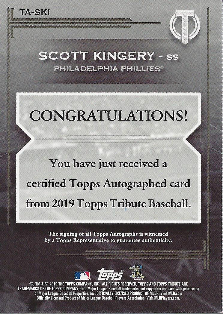 2019 Topps Tribute Autographs #TASKI Scott Kingery/199 back image