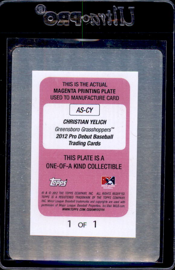 2012 Topps Pro Debut Minor League All-Stars Printing Plates Magenta #CY Christian Yelich back image