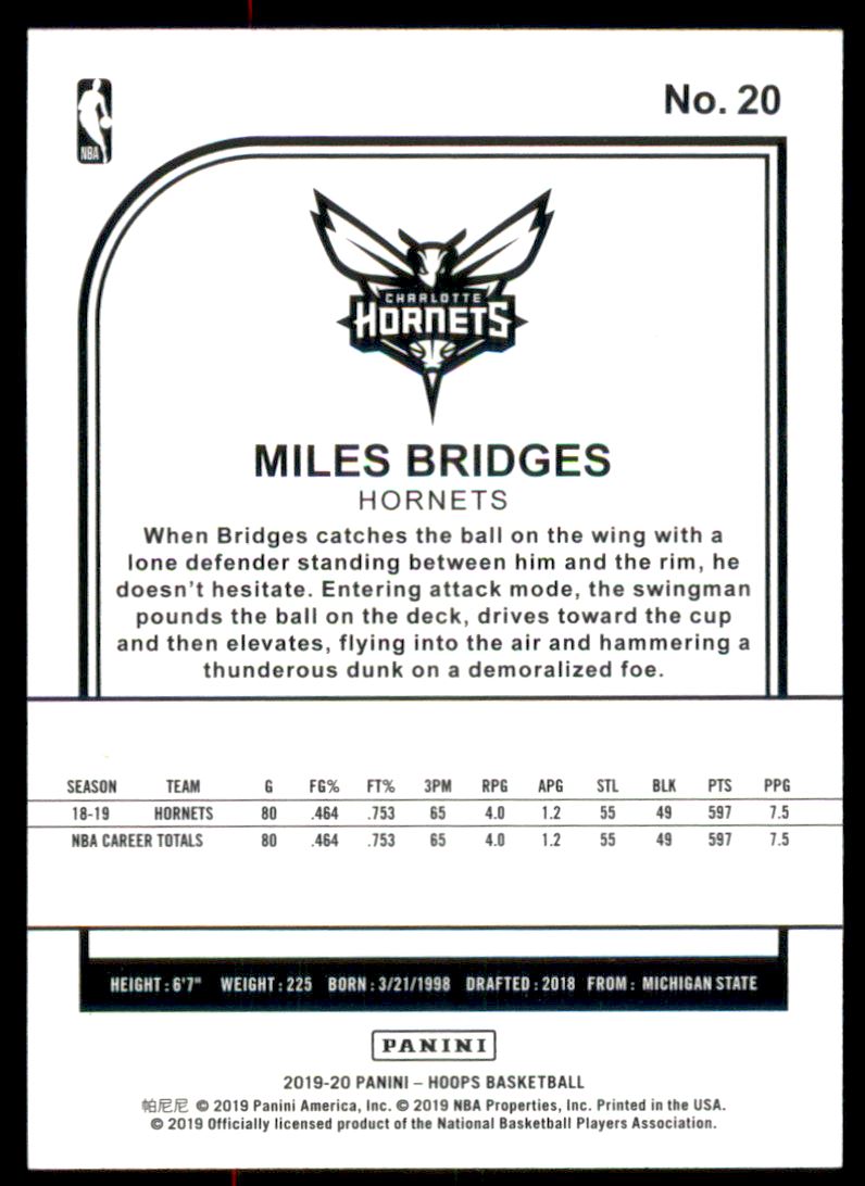 2019-20 Hoops #20 Miles Bridges back image