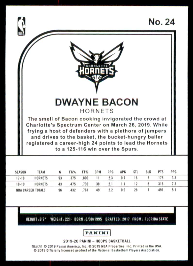 2019-20 Hoops #24 Dwayne Bacon back image