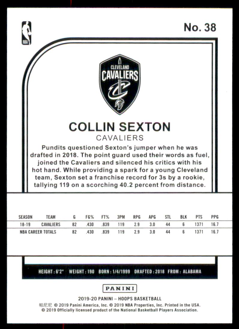 2019-20 Hoops #38 Collin Sexton back image