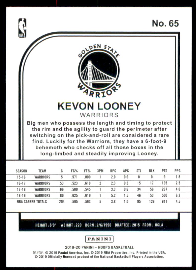 2019-20 Hoops #65 Kevon Looney back image