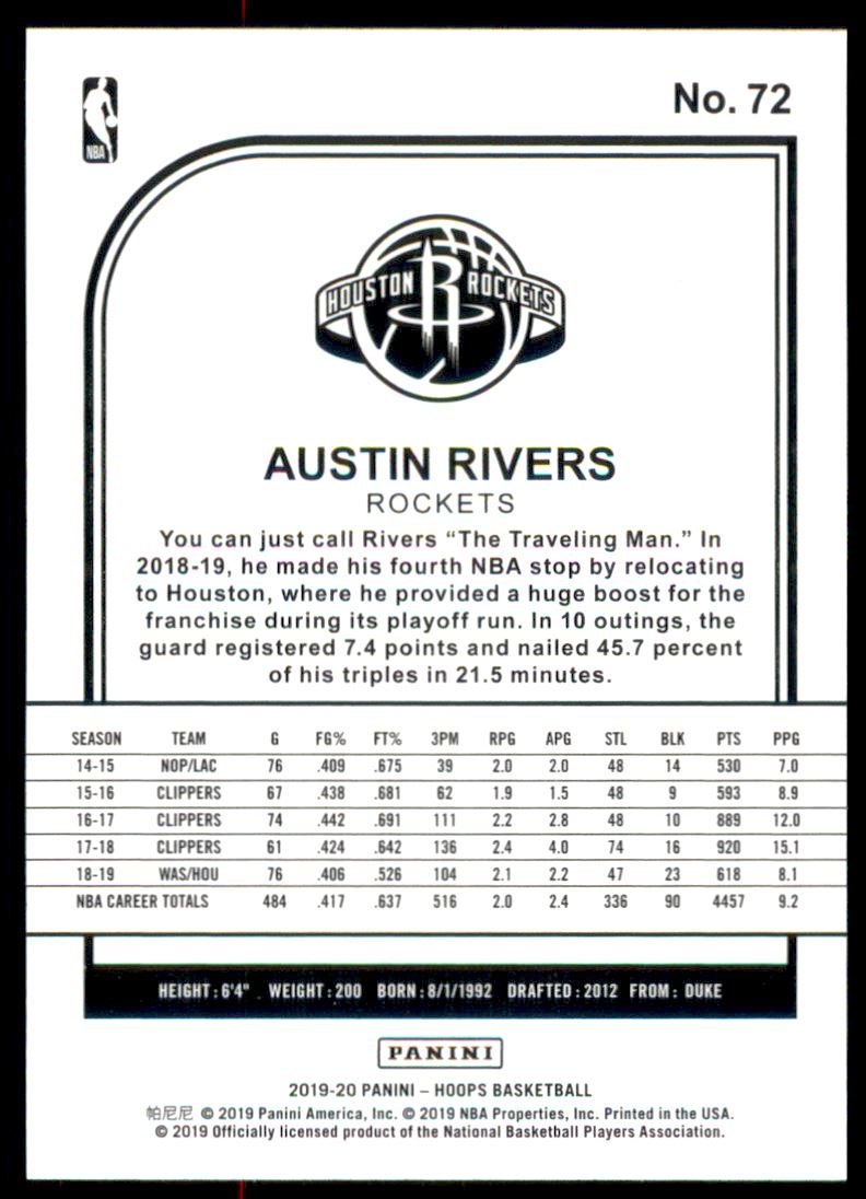 2019-20 Hoops #72 Austin Rivers back image