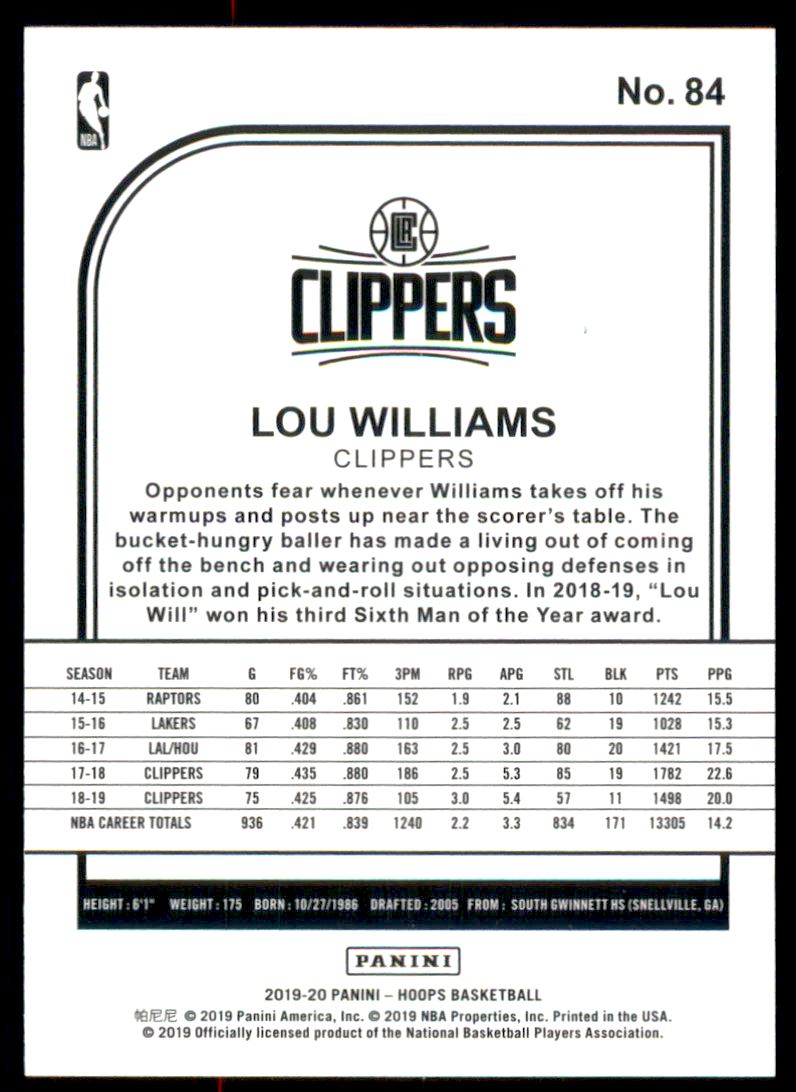 2019-20 Hoops #84 Lou Williams back image