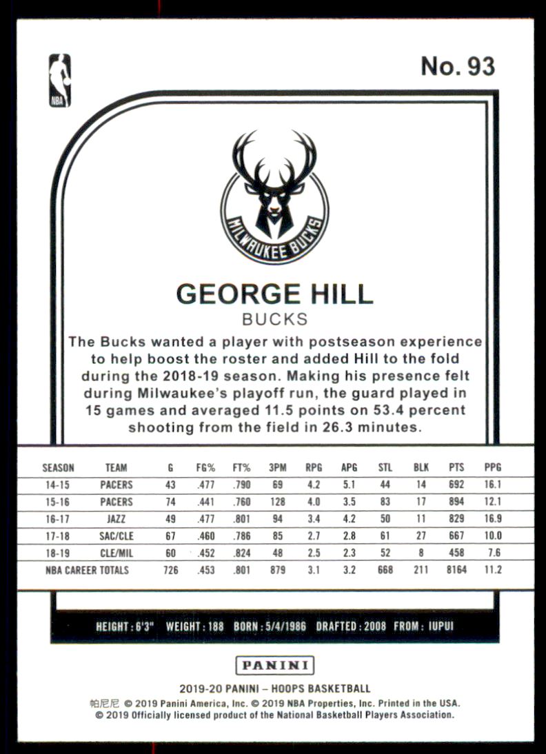 2019-20 Hoops #93 George Hill back image