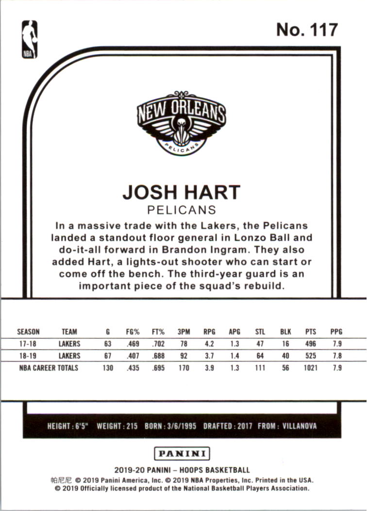 2019-20 Hoops #117 Josh Hart back image
