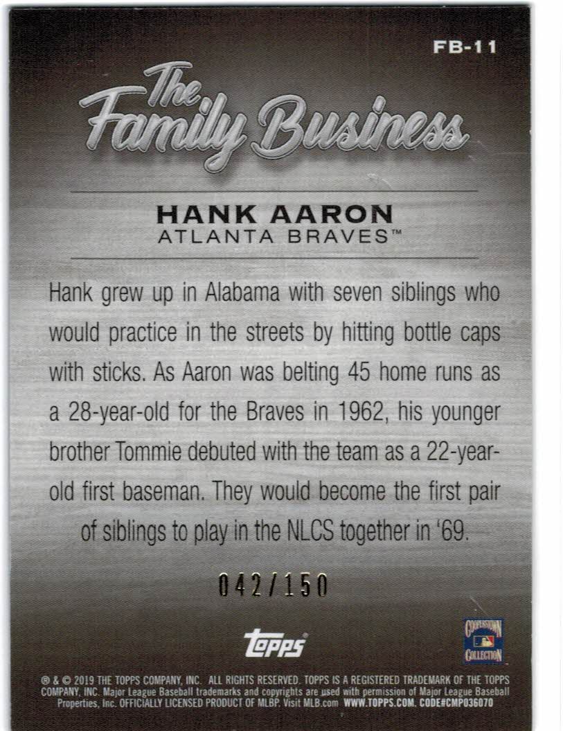 2019 Topps Update The Family Business 150th Anniversary #FB11 Hank Aaron back image