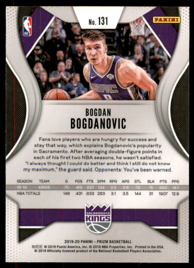 2019-20 Panini Prizm #131 Bogdan Bogdanovic back image