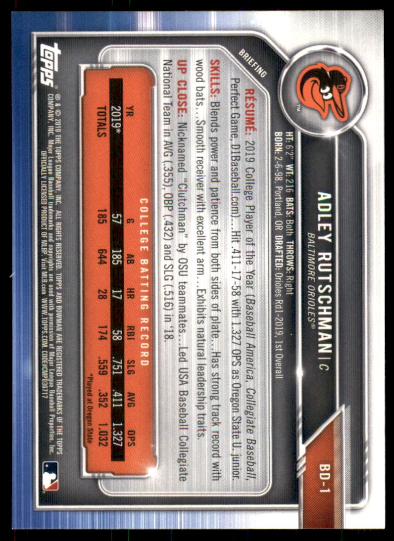 2019 Bowman Draft #BD1 Adley Rutschman