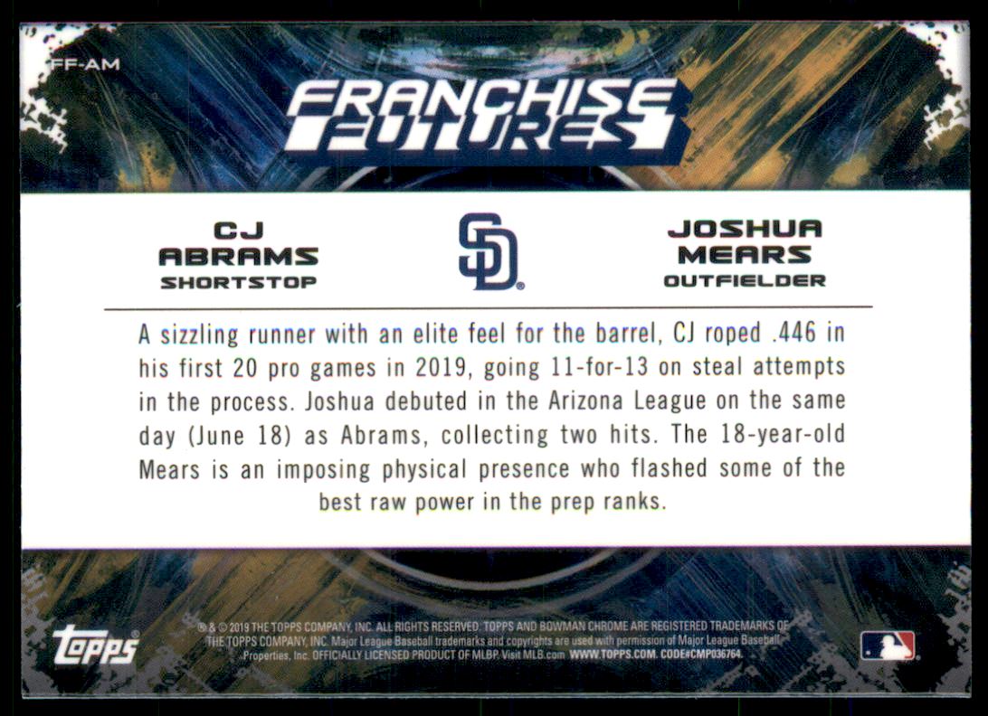 2019 Bowman Chrome Draft Franchise Futures #FFAM CJ Abrams/Joshua Mears