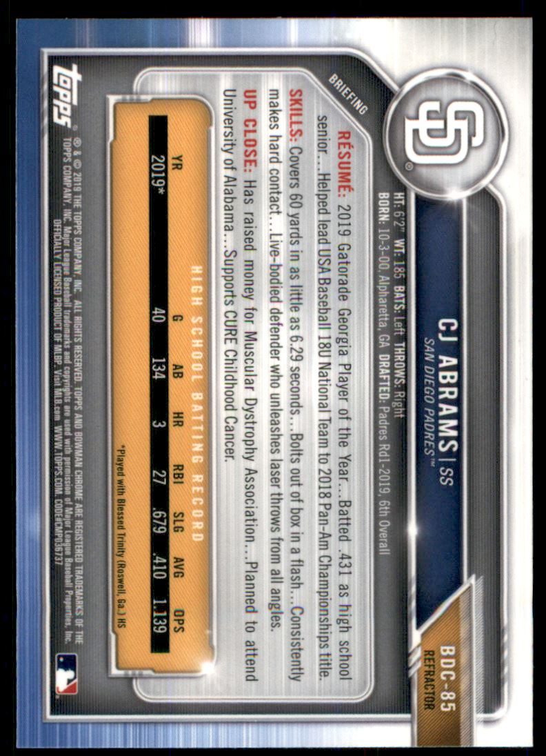 2019 Bowman Chrome Draft Refractors #BDC85 CJ Abrams