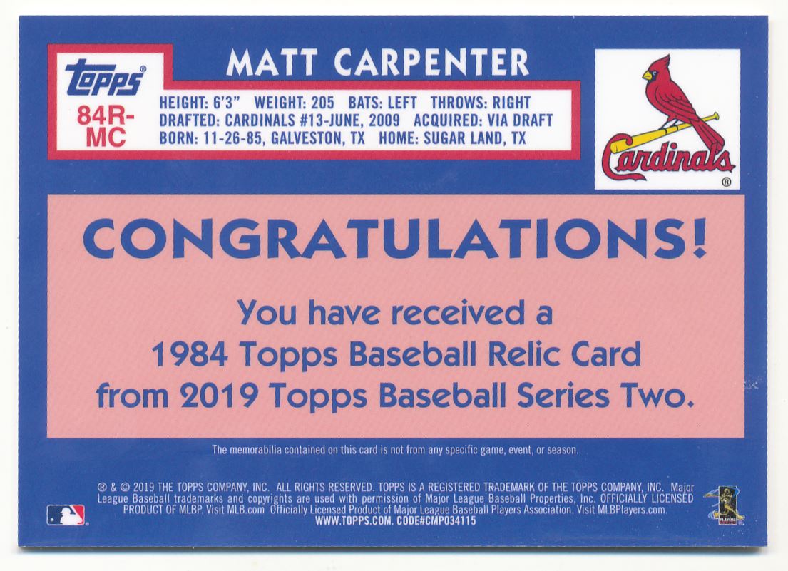 2019 Topps '84 Topps Relics #84RMC Matt Carpenter S2