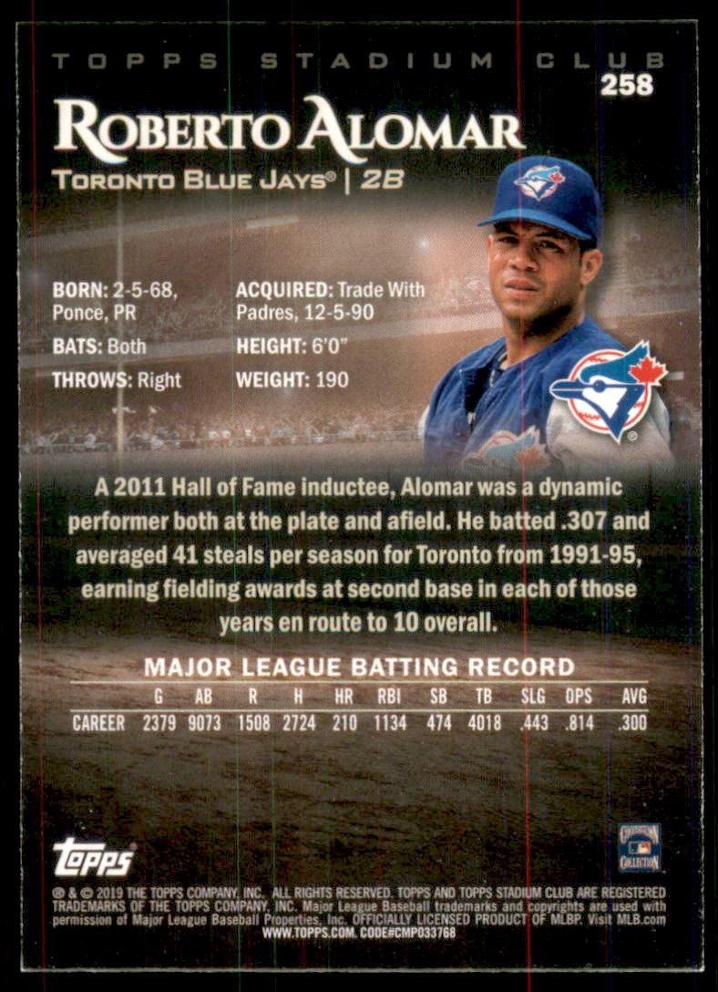2019 Stadium Club Red Foil #258 Roberto Alomar