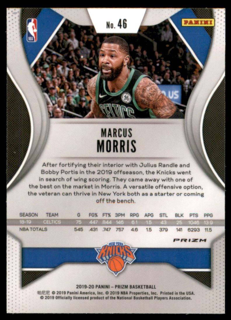 2019-20 Panini Prizm Prizms Red White and Blue #46 Marcus Morris back image